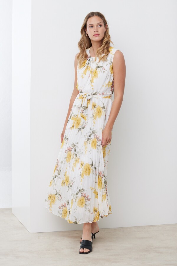 Vestido Maxi Plisado BLANCO/MULTI