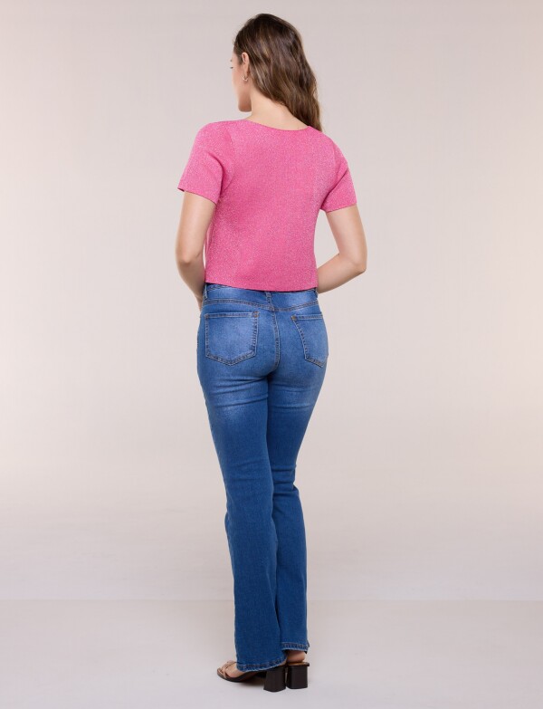Cardigan Tejido Crop Con Brillo Y Escote V FUCSIA