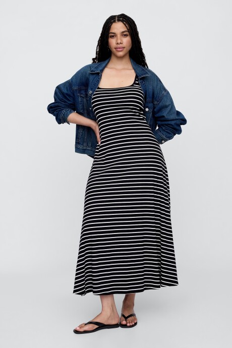 Vestido Mini Rib Mujer Black White Stripe