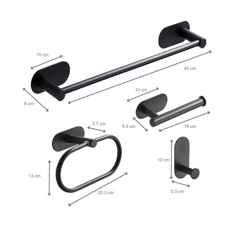 Conjunto de accesorios para baño 4 piezas adhesivas NEGRO