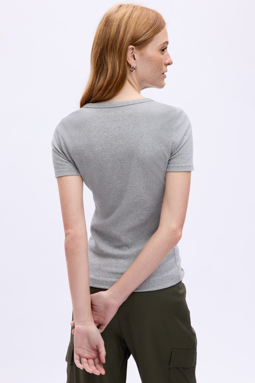 Remera Rib Manga Corta Mujer Heather Grey
