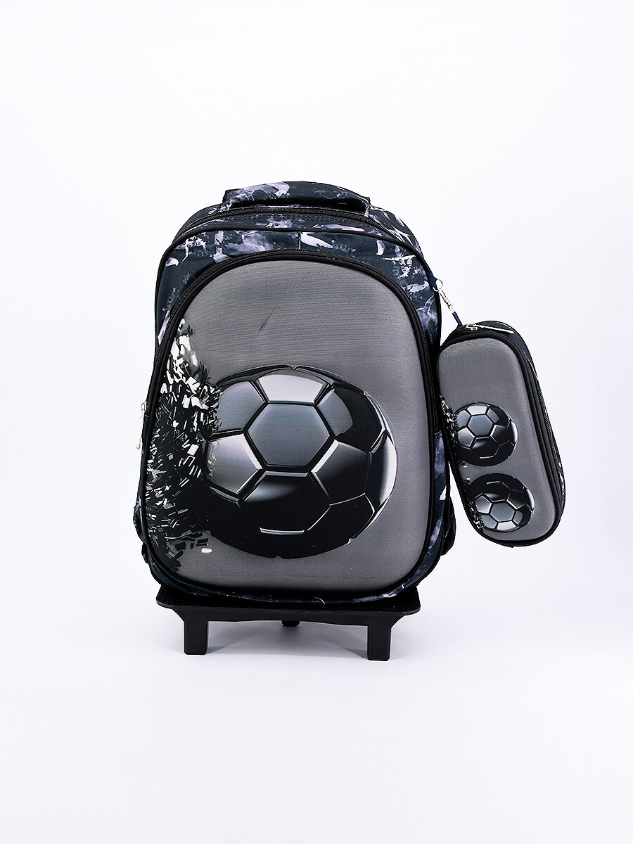 MOCHILA CARRITO FUTBOL CON CARTUCHERA - GRIS 