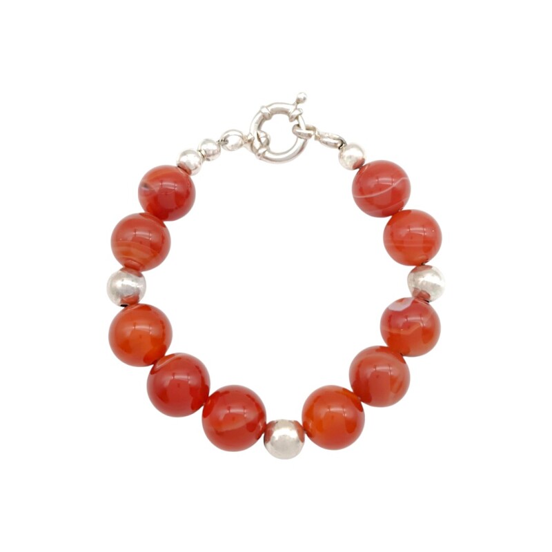 Pulsera Bolitas-Plata 925-Piedra ágata roja-PU3438 conpiedra