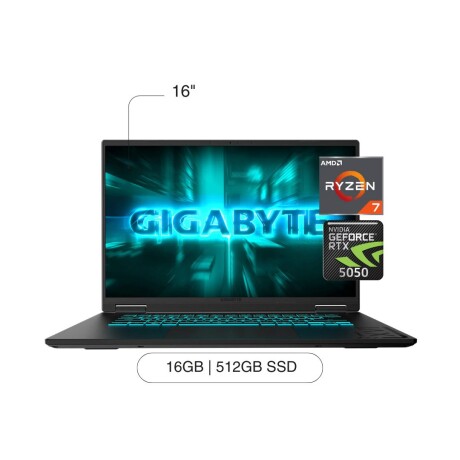 Notebook GIGABYTE A16 16' WUXGA 512GB / 16GB RAM Ryzen 7 260 RTX5050 De 8GB Notebook GIGABYTE A16 16' WUXGA 512GB / 16GB RAM Ryzen 7 260 RTX5050 De 8GB