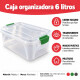 Set x3 Caja organizadora 6 lts de plástico reforzada TRANSPARENTE