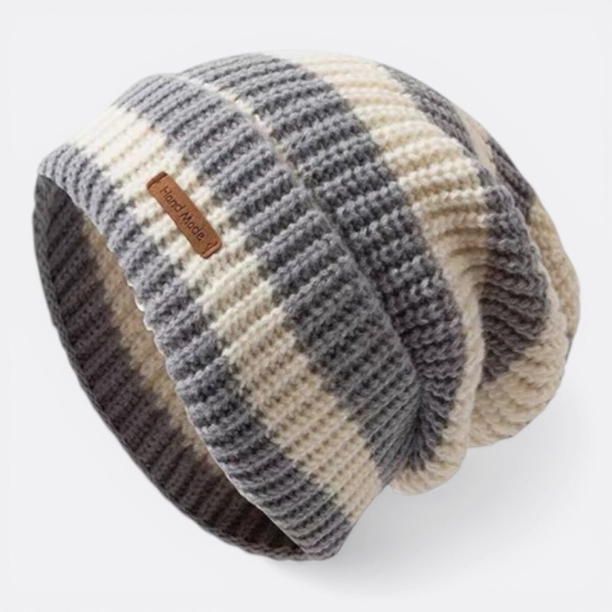 Gorro Knit Nórdico De Abrigo Rayas - Gris Blanco 