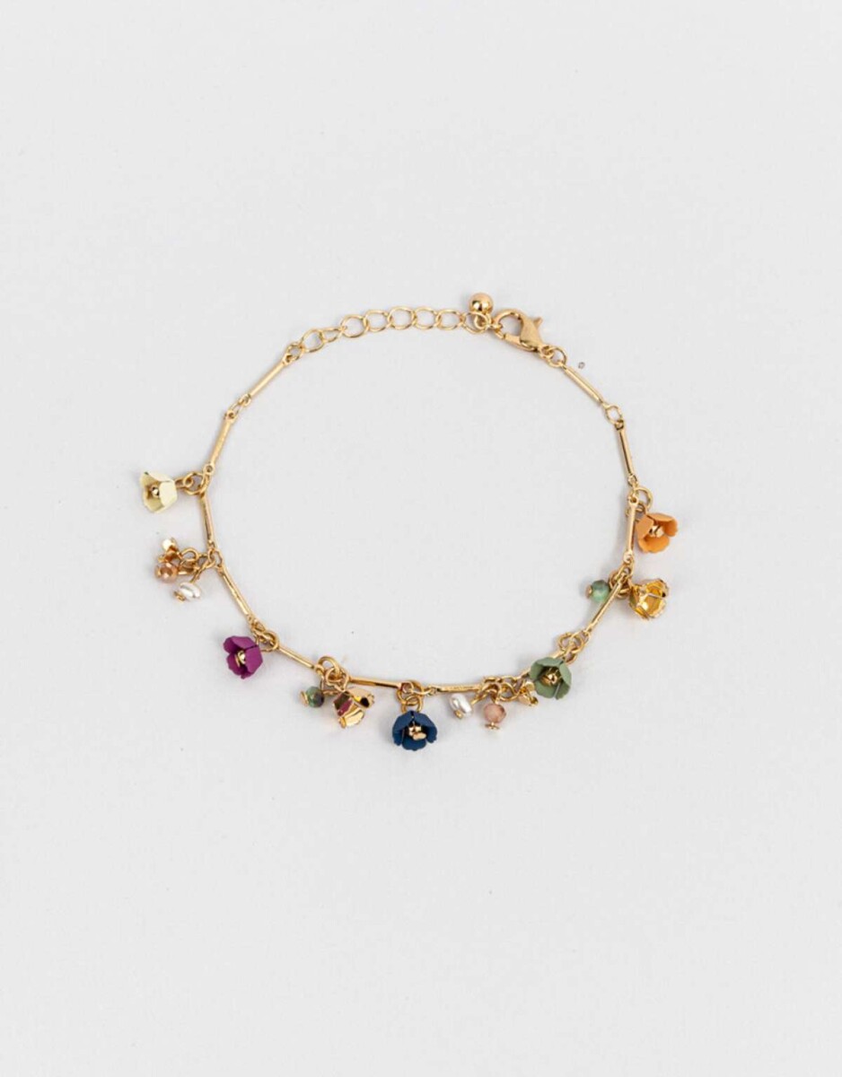 Pulsera Con Flores - Dorado 