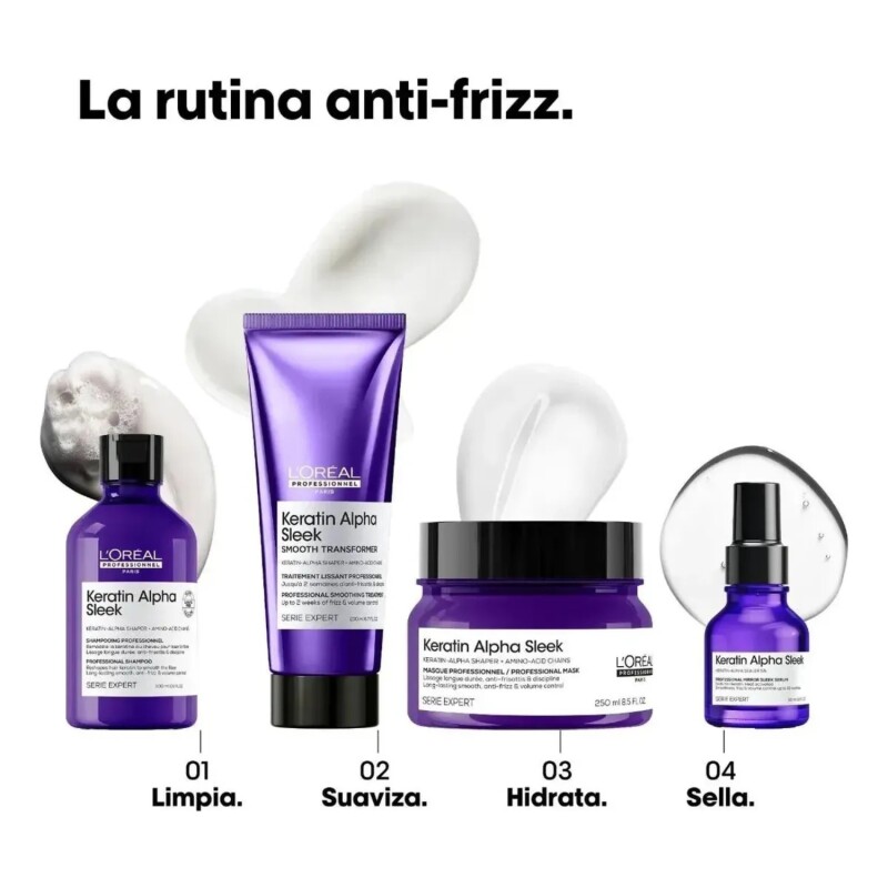 Pack L'oréal Prof Keratin Alpha Sleek completo de 4 pasos Pack L'oréal Prof Keratin Alpha Sleek completo de 4 pasos