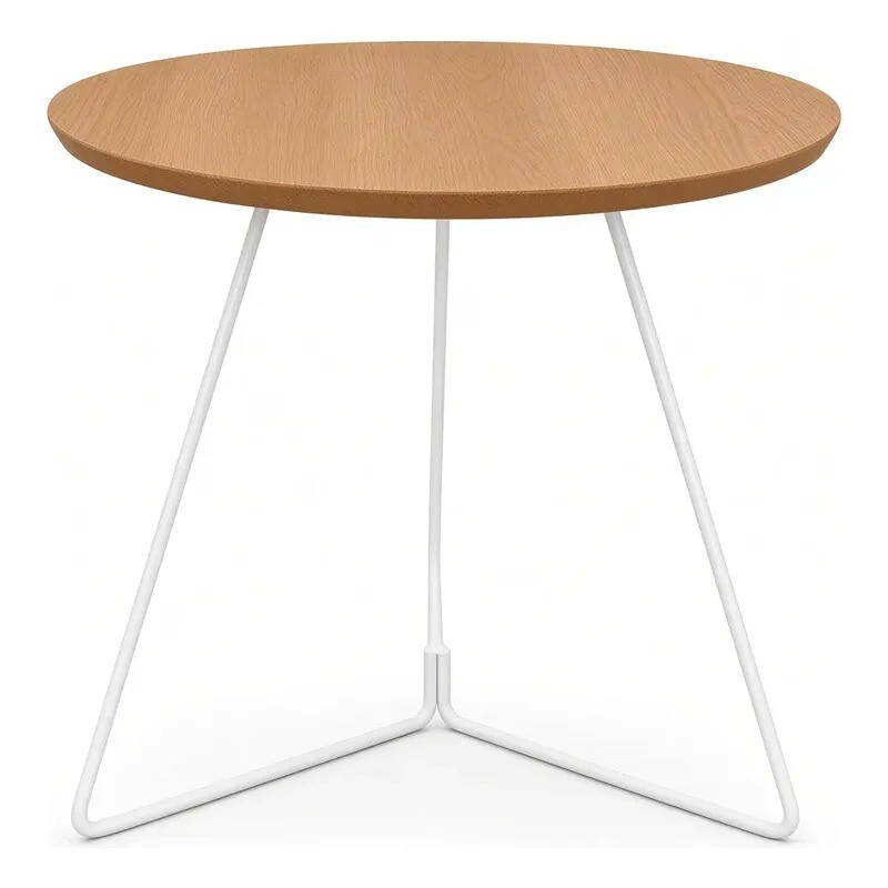 MESA LATERAL REDONDA - TAPA DE MADERA COLOR MIEL Y PIE EN METAL BLANCO 45cms MESA LATERAL REDONDA - TAPA DE MADERA COLOR MIEL Y PIE EN METAL BLANCO 45cms