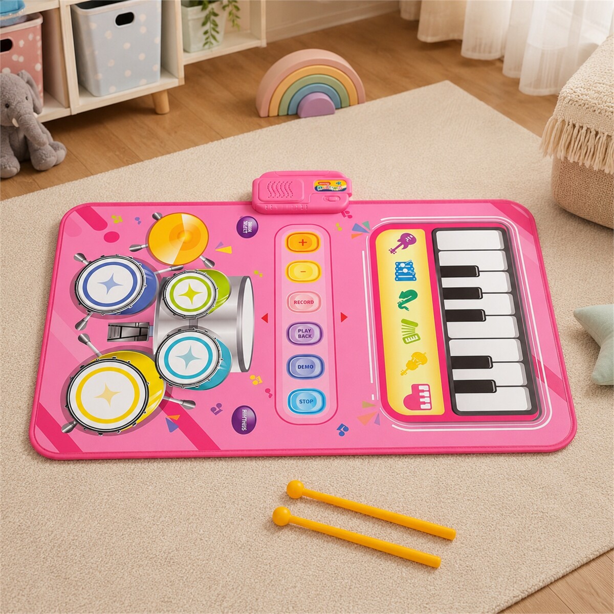 Alfombra Musical Infantil 2 en 1 Piano y Batería 80 x 55 cm - Rosa 