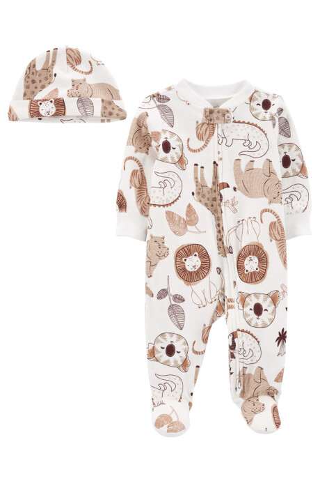 Pijama una pieza con pie y gorro de algodón diseño animales 0