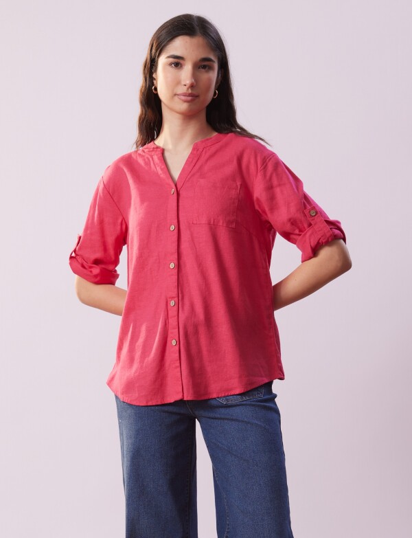 Blusa Lino Botones FUCSIA