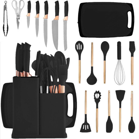 Set X19 Utensilios El Chingón Silicona Antiadherente Negro