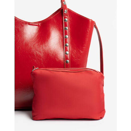 Cartera Shopper Con Tachas Rojo Cereza