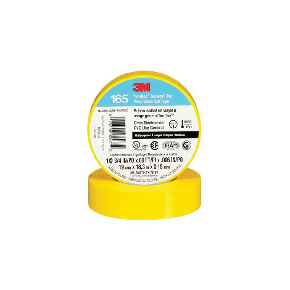 Cinta aislante Temflex 165 19mm x 18 mt. amarilla - T50045X 