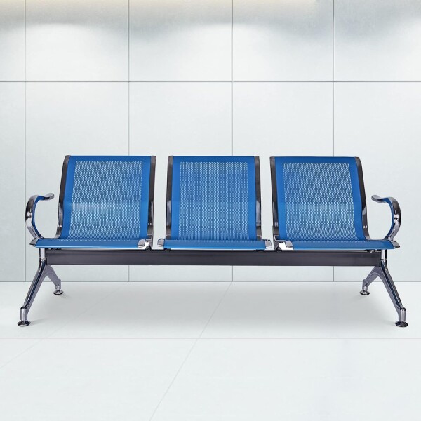 Tandem De 3 Asientos De Metal Para Sala De Espera Azul