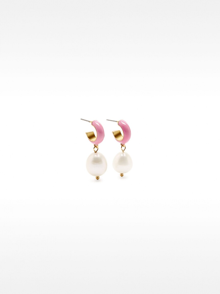 Aros Esmaltados Con Perlas De Agua Dulce - rosa 