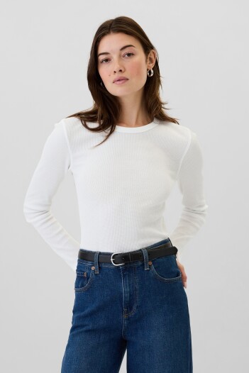 Remera Waffle Cuello Redondo Mujer White000
