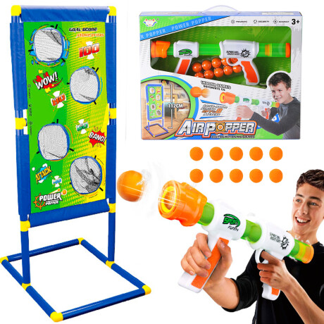 Pistola Lanzadora + Tablero Tiro al Blanco + Pelotas Blanco