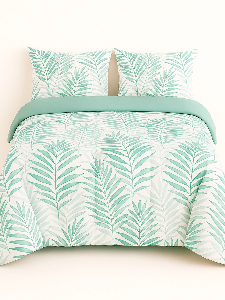ACOLCHADO BOTANICO CON FUNDAS 2 PLAZAS - VERDE MUSGO 