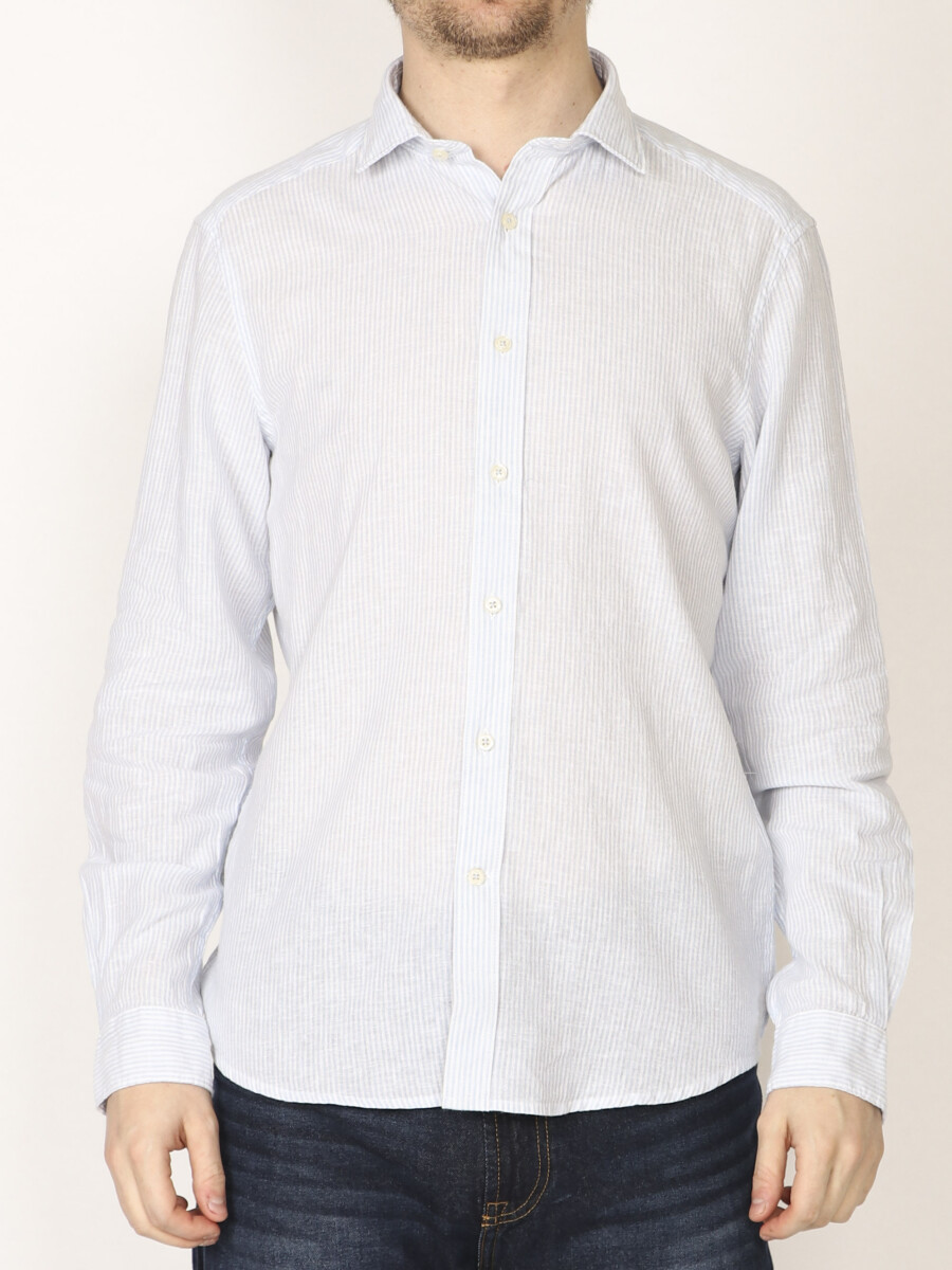 Camisa Harrington Label - Blanco/celeste 