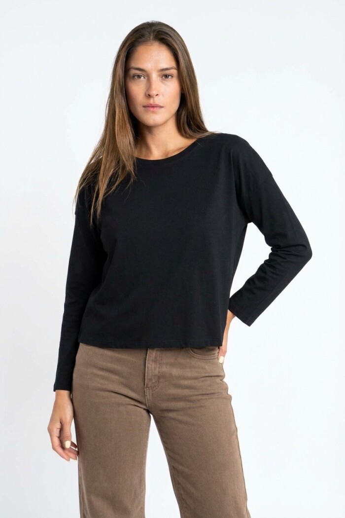 Remera Manga Larga Algodón Elastano Negro