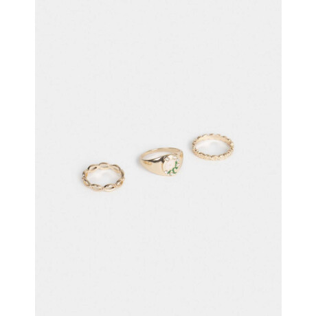 Set De Anillos Con Flores Dorado