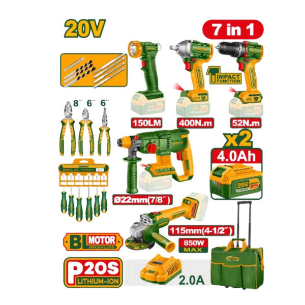 COMBO JADEVER POWER TOOLS 7EN1 2X BAT 20V 4AH JDCK20792 Unica