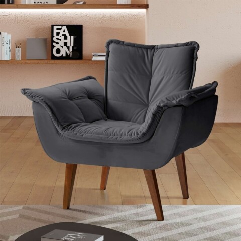 SILLON Butaca MALU Poltrona con asiento y espaldar de espuma revestido en terciopelo - Grafito SILLON Butaca MALU Poltrona con asiento y espaldar de espuma revestido en terciopelo - Grafito