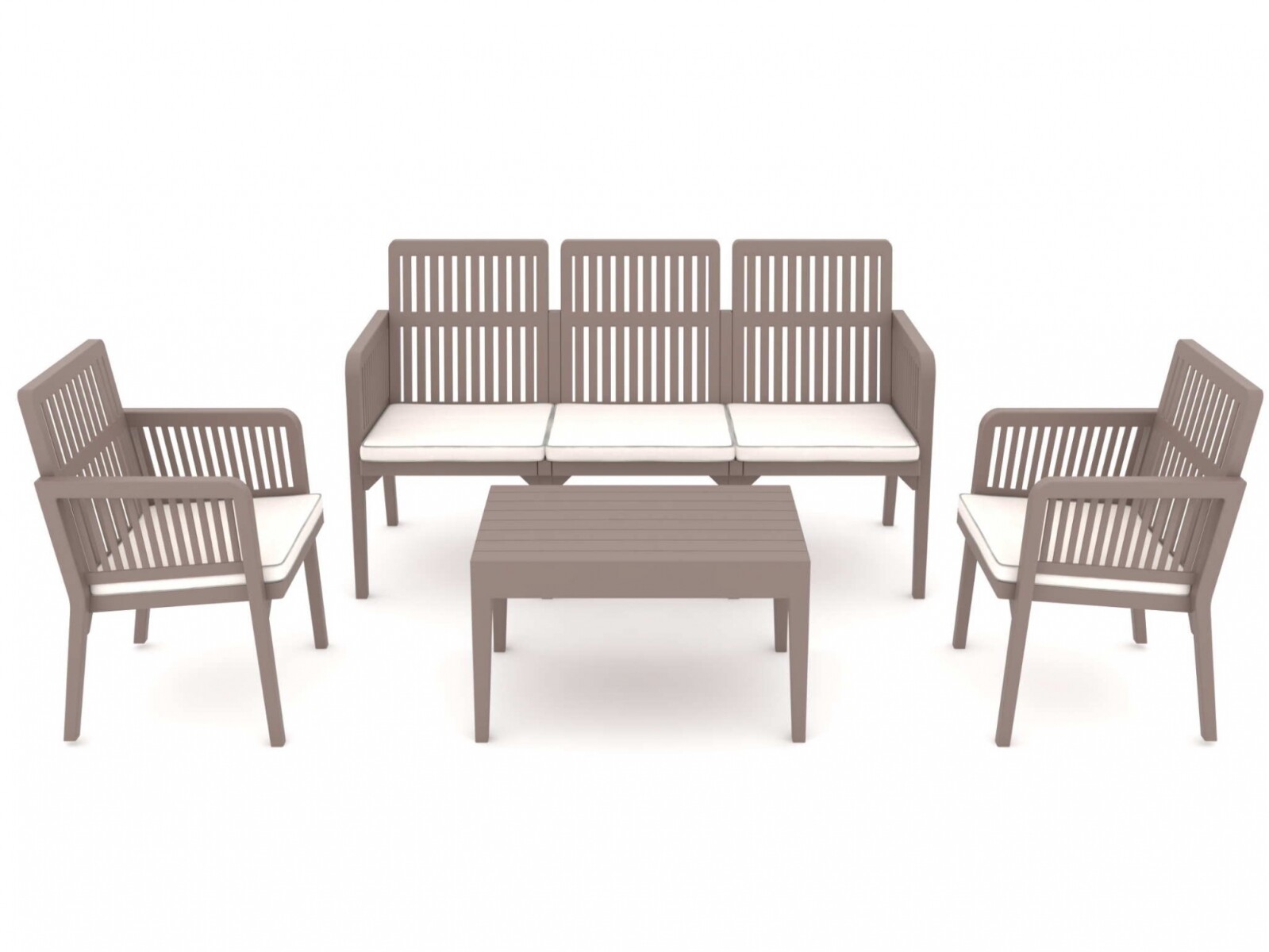 Lizbon Lounge Set: Muebles de Resina UV Resistentes para Ambientes Exteriores 3+1+1 + Mesa Capuccino 