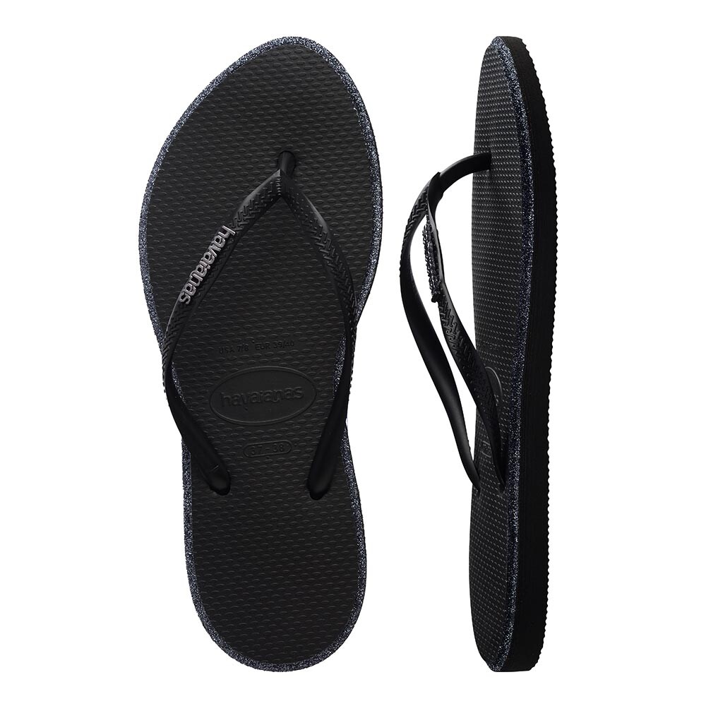 Sandalias Havaianas Slim Point Glitter Mujer Negro/Negro