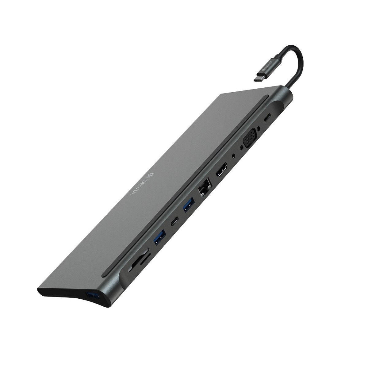 ADAPTADOR HUB USB-C 11 EN 1 LEOPARD SERIES DEVIA - Plateado 