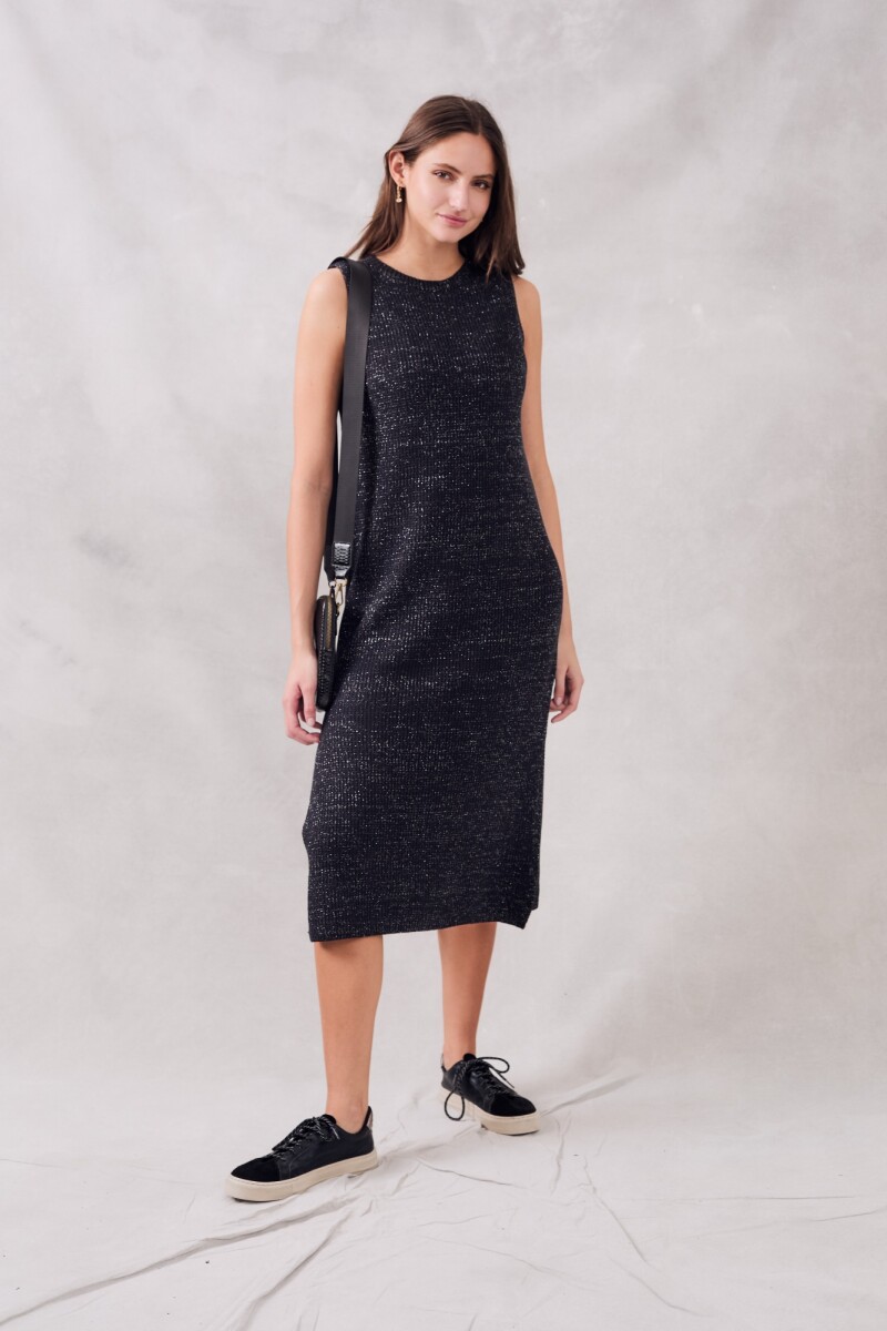 Vestido Halter Tejido Lurex - Negro 