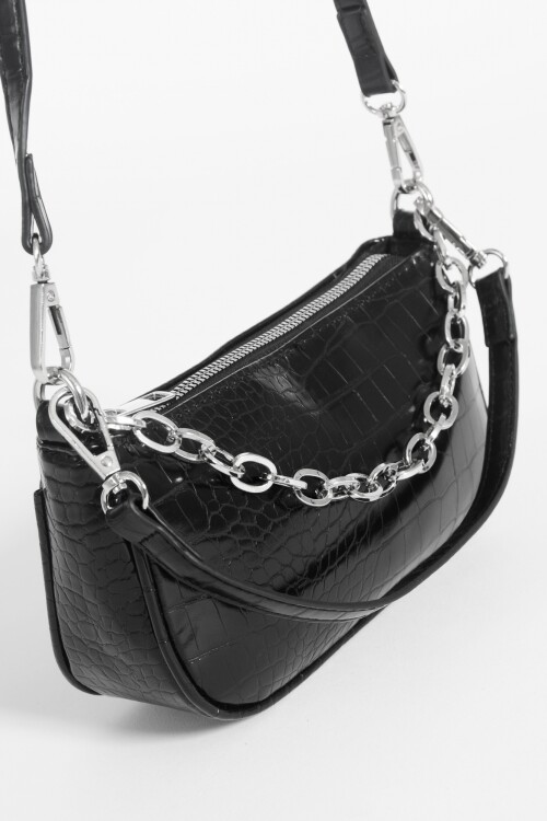 Bandolera croco con cadena negro