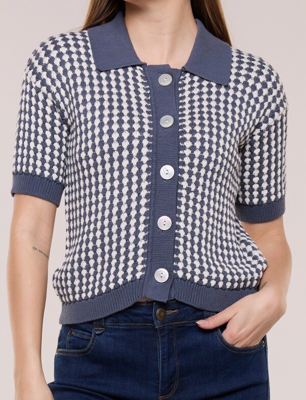 Cardigan Bicolor Con Trama Geométrica GRIS AZULADO