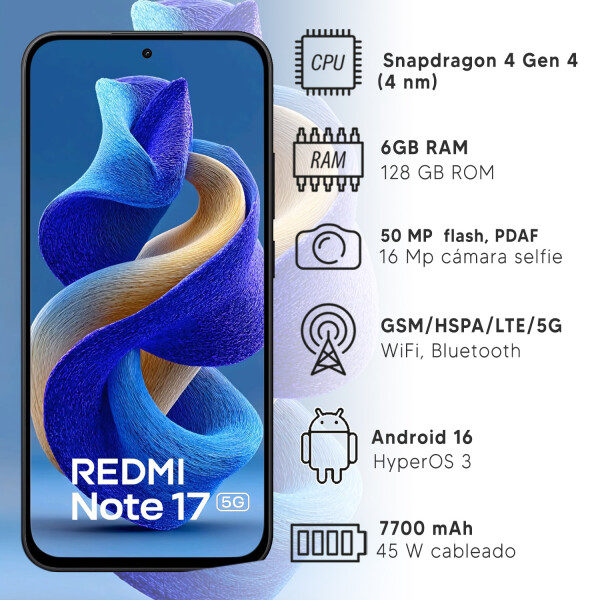 Xiaomi Note 17 6/128gb 5g CEL XIAOMI NOTE 17 5G 6/128GB NEGRO