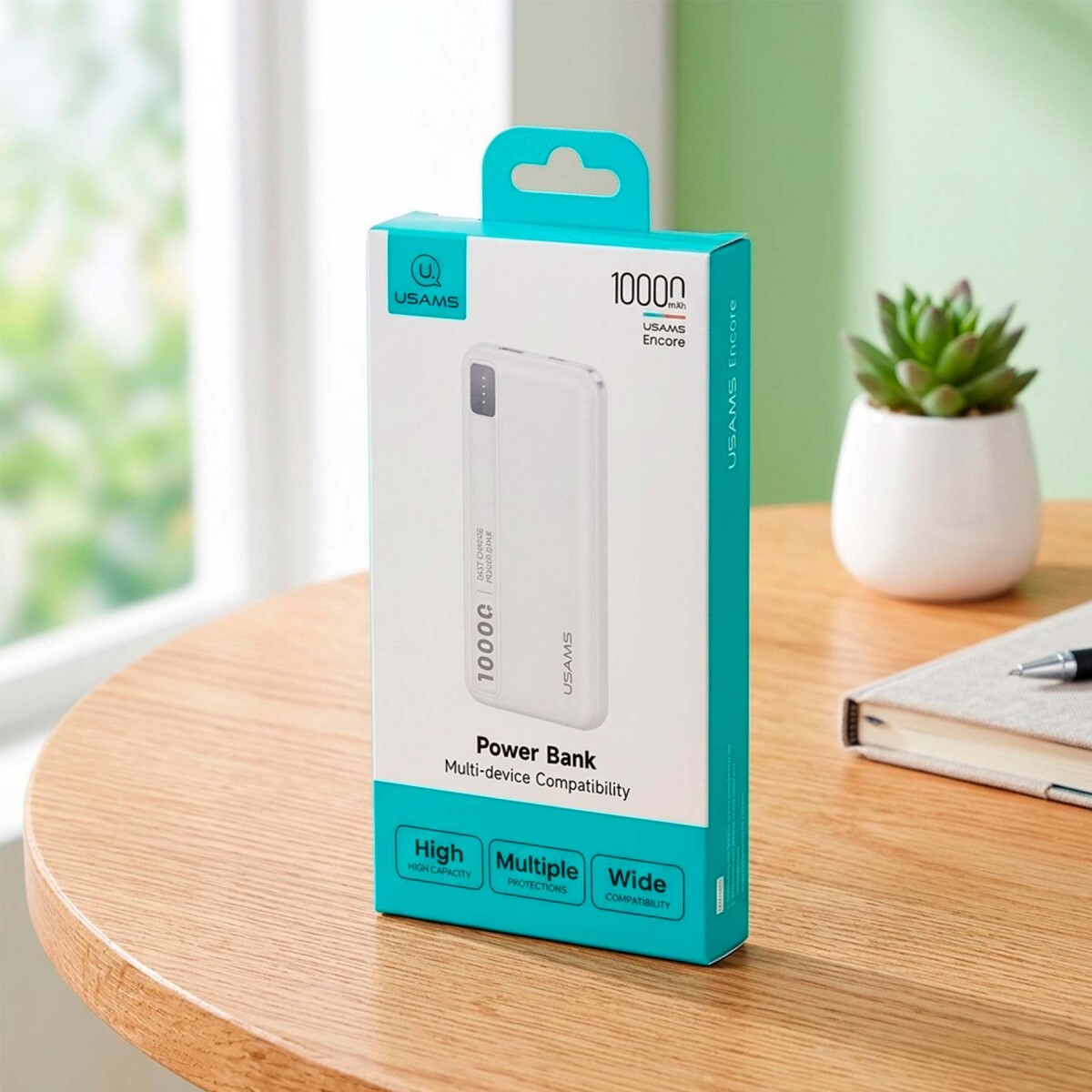 Cargador Portátil Usams Power Bank 10000 Mah Usb + Usb C 2A - Blanco 