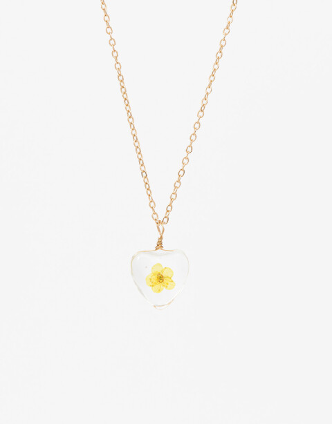 Cadena Corta con Dije Metal Collar De Cadena Con Dije Corazón Flor - Dorado