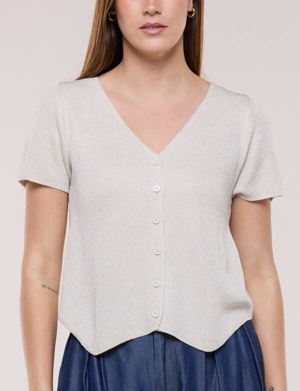 Cardigan Tejido Crop Con Brillo Y Escote V BEIGE