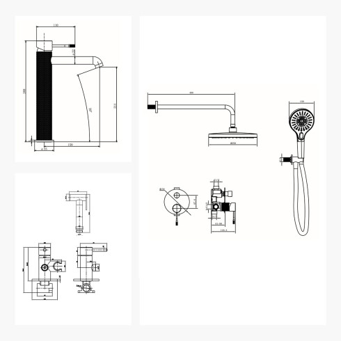 JUEGO DE GRIFERIA LAVATORIO ALTO DUCHA EMBUTIDA Y DUCHA HIGIENICA Brushed Nickel 000