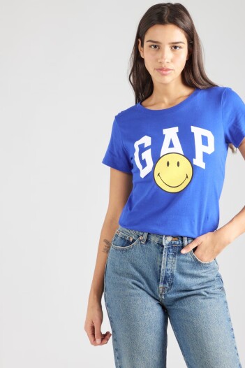 Remera Logo Gap Smiley Mujer Mosaic Blue