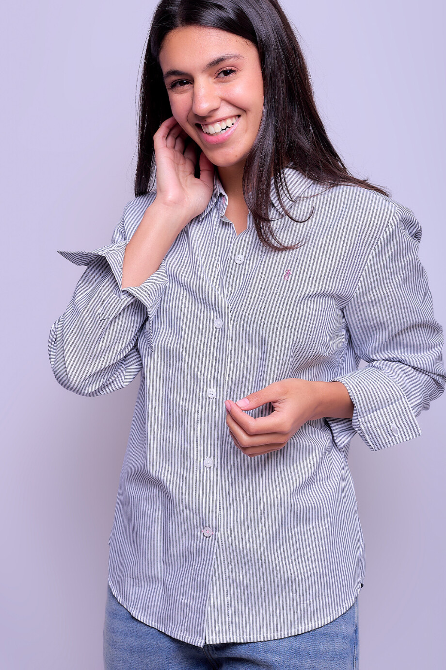 Camisa Dama Clásica Raya Gris