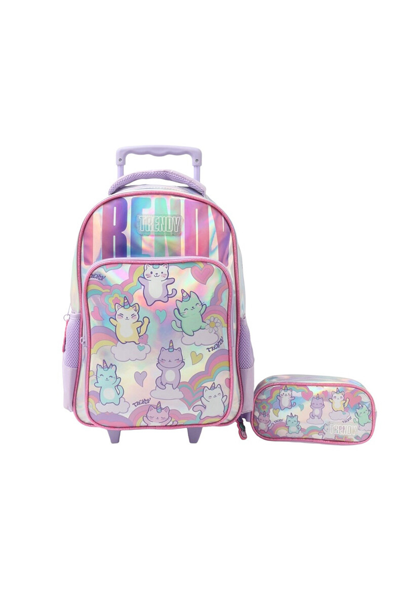 Mochila con carrito + cartuchera Trendy Lila