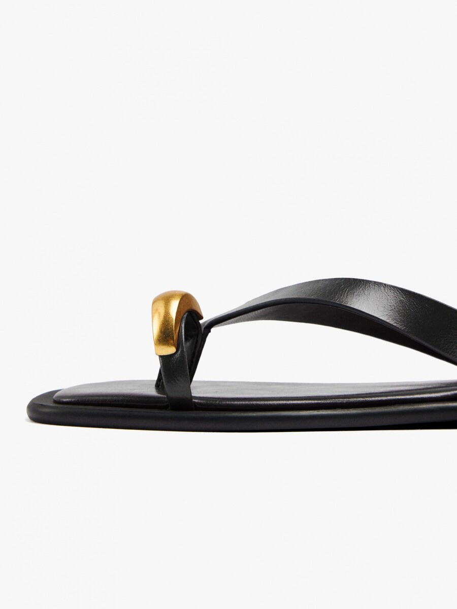 Sandalias De Piel Thong Tira Al Tobillo negro