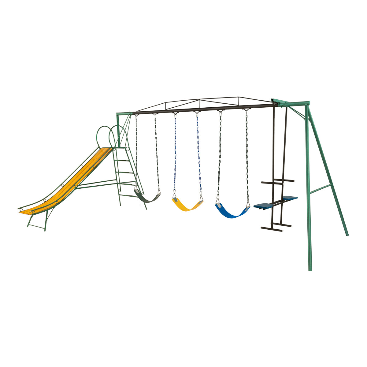 Juego Combinado Infantil con tobogán N°3. Caballito y 3 hamacas de cincha. 