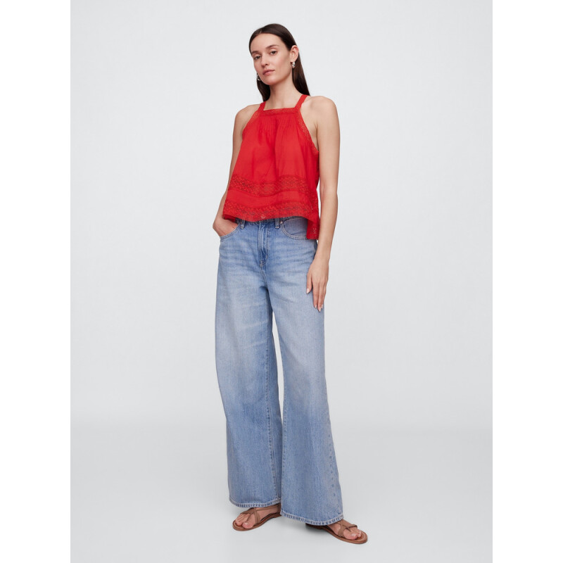 V-LACE TRIM HALTER TOP TOMATO SAUCE