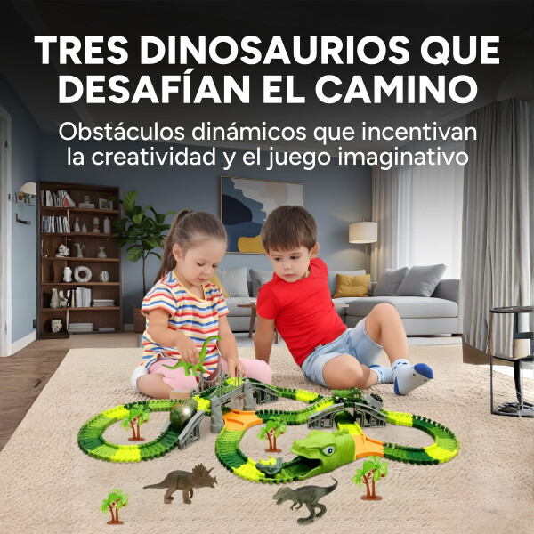 Pista Autos Dinosaurios Grande Flexible Juguete 275 Pz Luces Variante Color Verde