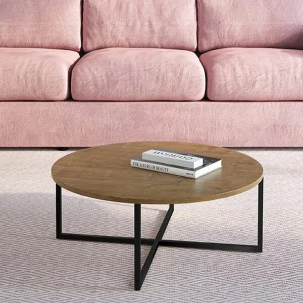 Mesa De Centro Circa Baja Madera Hierro 70cm Diámetro MESA DE CENTRO CIRCA BAJA
