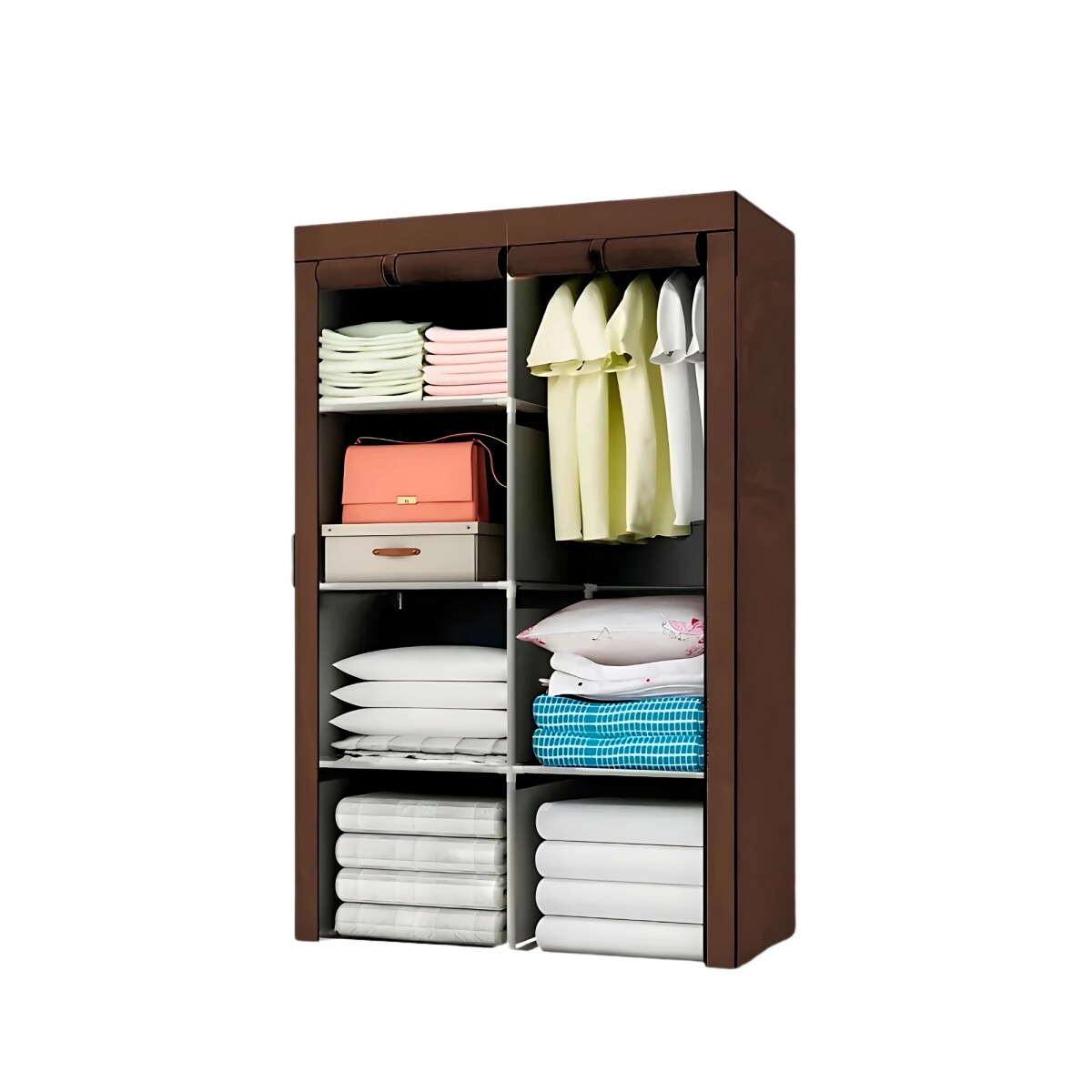 Ropero de 6 Estantes Desmontable de Caño y Tela TNT 150x45x175 - Marrón 