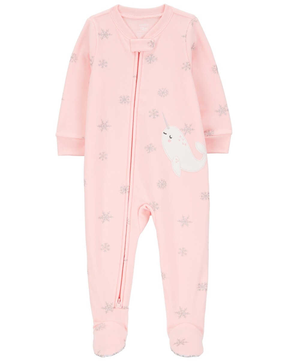 Pijama una pieza de micropolar, con pie, estampa narval 
